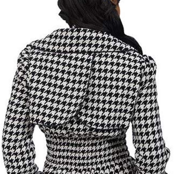 ]NEW Dereon Beyonce Y2K PEPLUM Houndstooth  Black Snap Wool Jacket Coat  M - Picture 8 of 17
